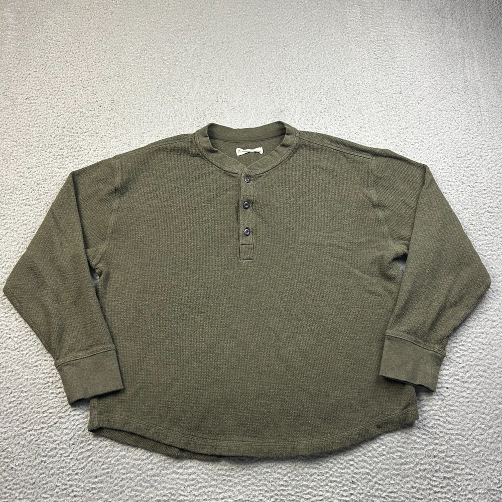 Everlane Henley Shirt Mens L Green Good Earth Cotton Slub Long Sleeve Relaxed